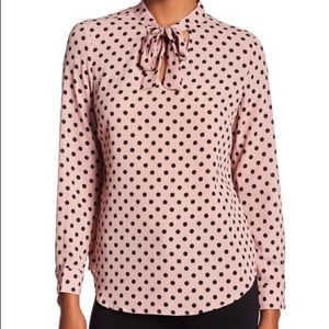 Adrianna Papell Pink Long Sleeve Tie Neck Blouse